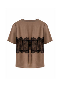 CECILE LACE TEE - CLAY