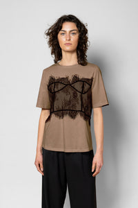 CECILE LACE TEE - CLAY