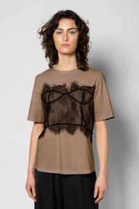 CECILE LACE TEE - CLAY