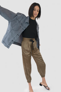 LOUISE SATIN PANT - OLIVE
