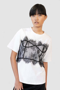 CECILE LACE TEE - CLAY