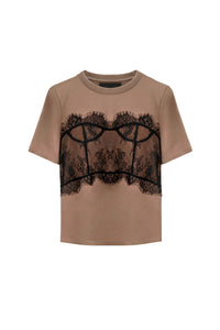 CECILE LACE TEE - CLAY