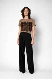 CECILE LACE TEE - CLAY