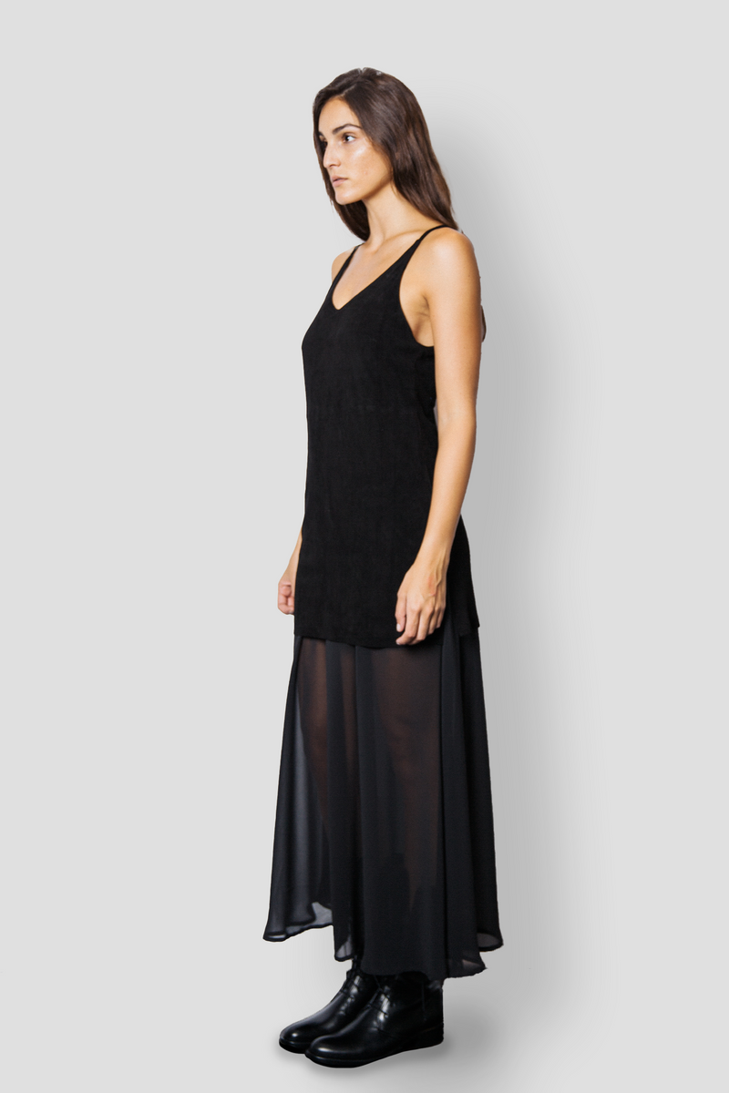 MARNI SUEDE & CHIFFON MAXI DRESS