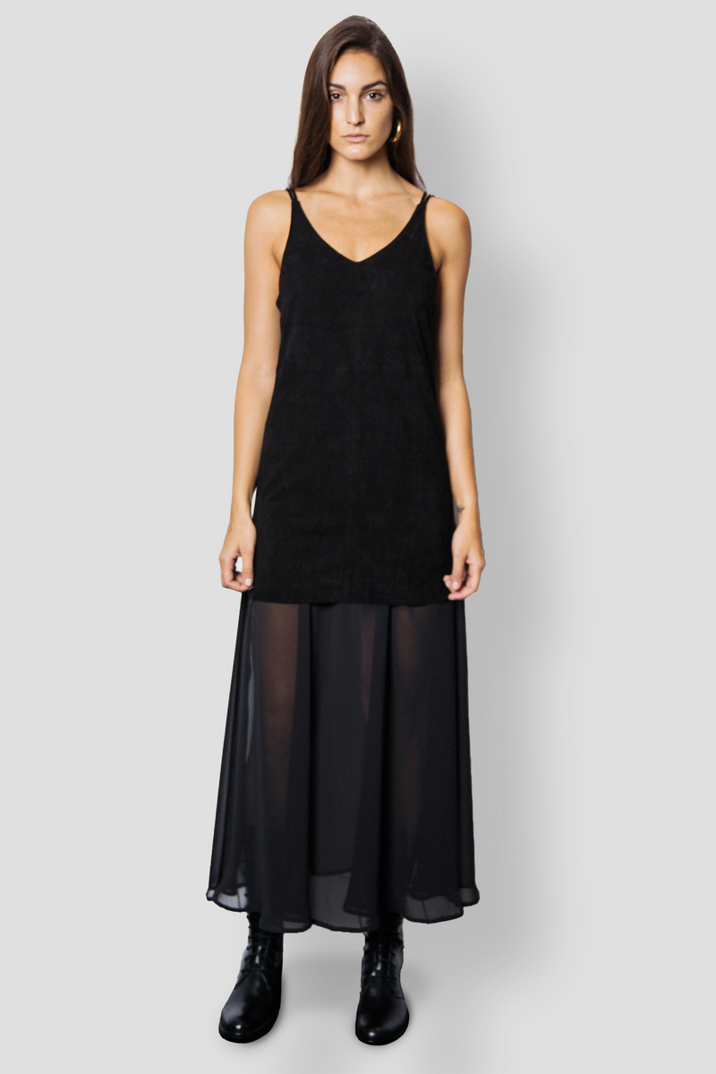 MARNI SUEDE & CHIFFON MAXI DRESS